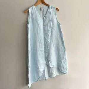 Match Point Asymmetrical Light Blue Linen Sleeveless V-Neck Tunic Small